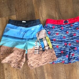 Kids Blue Beach Print Swim Shorts Size 6/7 Lot Of 2